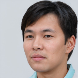 Neutral asian young-adult male with short  black hair and brown eyes