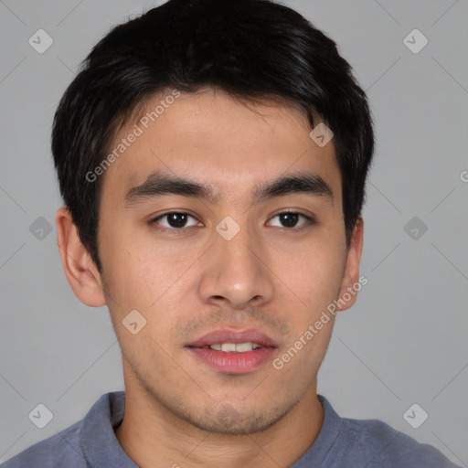 Neutral asian young-adult male with short  brown hair and brown eyes