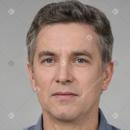 Neutral white adult male with short  brown hair and brown eyes