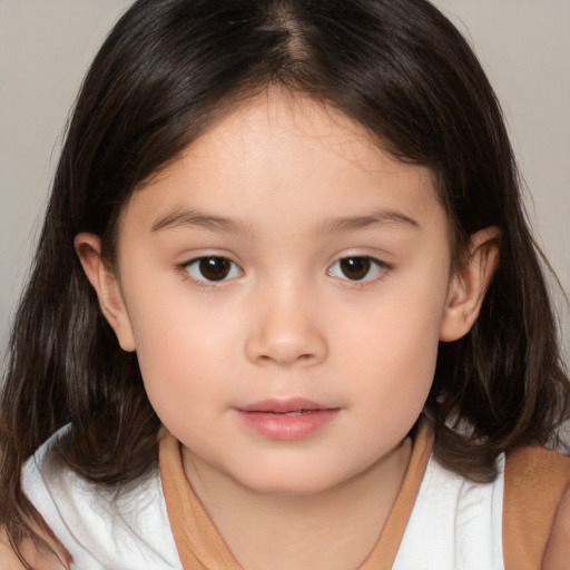 Neutral white child female with medium  brown hair and brown eyes