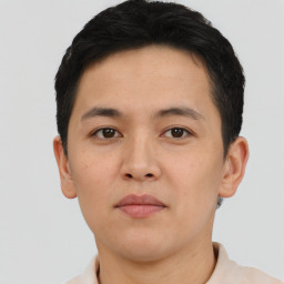 Neutral asian young-adult male with short  brown hair and brown eyes