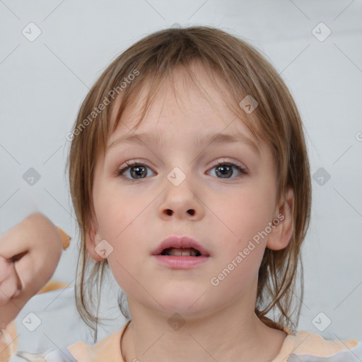 Neutral white child female with medium  brown hair and brown eyes