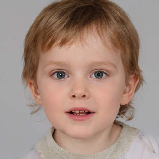 Neutral white child male with medium  brown hair and blue eyes