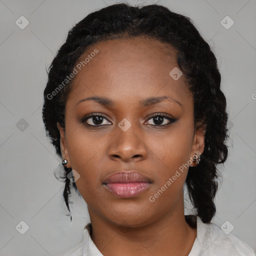 Neutral black young-adult female with medium  black hair and brown eyes