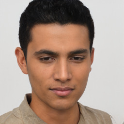 Neutral asian young-adult male with short  brown hair and brown eyes