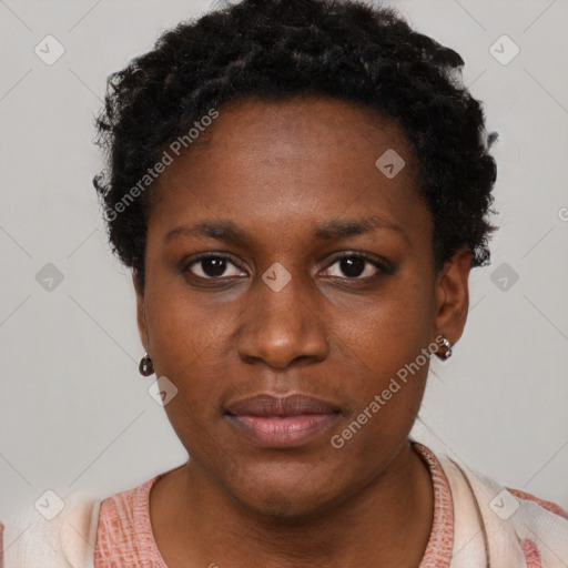 Neutral black young-adult female with short  brown hair and brown eyes