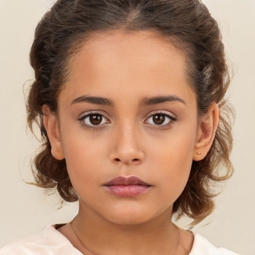 Neutral white child female with medium  brown hair and brown eyes