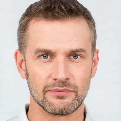 Neutral white adult male with short  brown hair and brown eyes