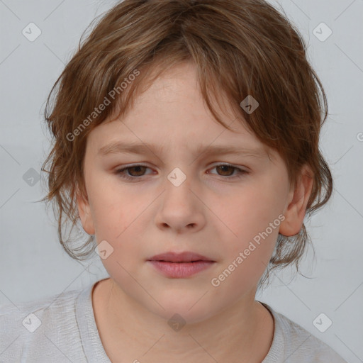 Neutral white child female with medium  brown hair and brown eyes