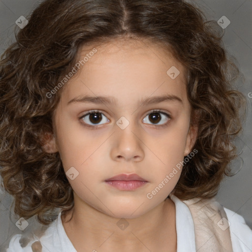 Neutral white child female with medium  brown hair and brown eyes