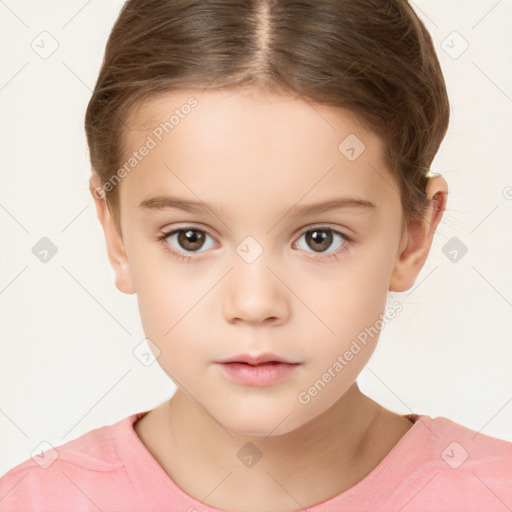 Neutral white child female with short  brown hair and brown eyes