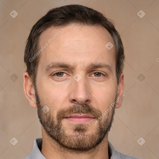 Neutral white adult male with short  brown hair and brown eyes