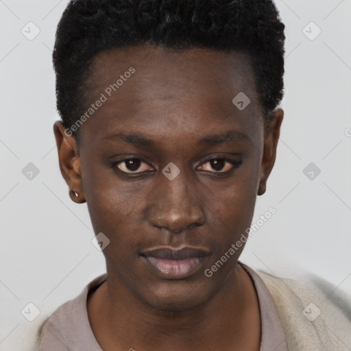 Neutral black young-adult male with short  brown hair and brown eyes