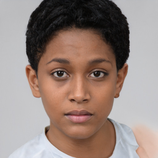 Neutral latino young-adult female with short  brown hair and brown eyes