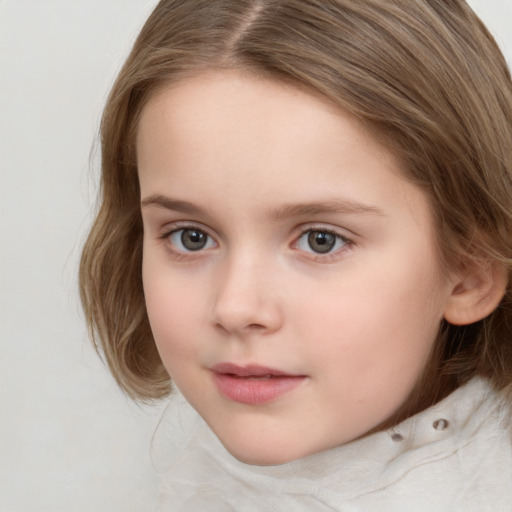 Neutral white child female with medium  brown hair and brown eyes