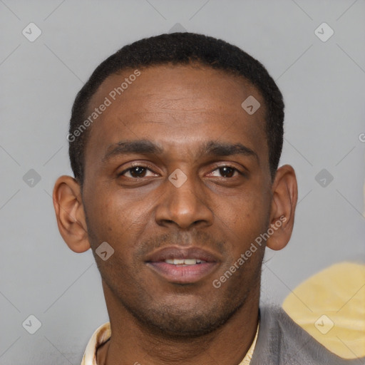 Neutral latino young-adult male with short  brown hair and brown eyes