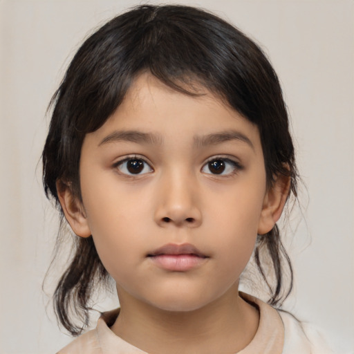 Neutral asian child female with medium  brown hair and brown eyes