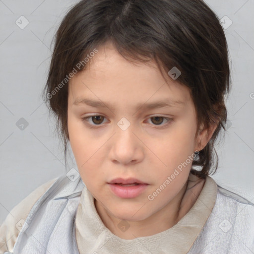 Neutral white child female with medium  brown hair and brown eyes