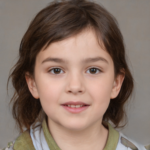 Neutral white child female with medium  brown hair and brown eyes