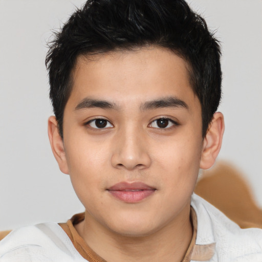 Neutral latino young-adult male with short  brown hair and brown eyes