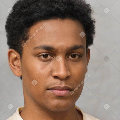 Neutral latino young-adult male with short  brown hair and brown eyes