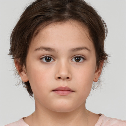 Neutral white child female with medium  brown hair and brown eyes