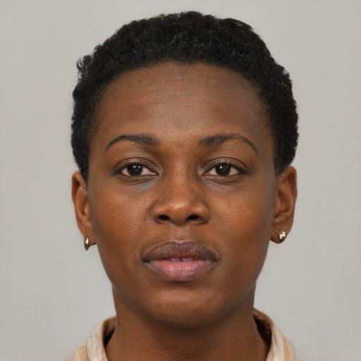 Neutral black young-adult female with short  brown hair and brown eyes
