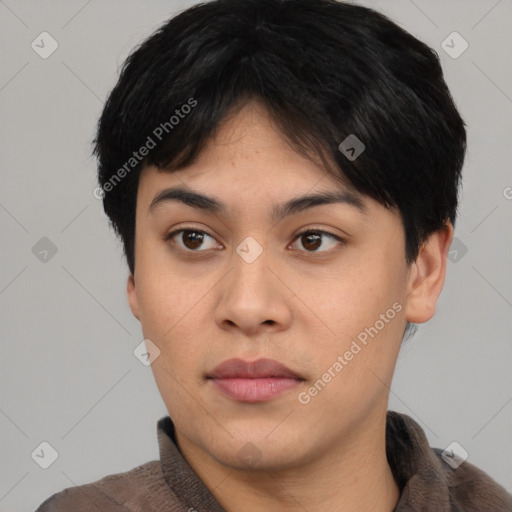 Neutral asian young-adult male with short  black hair and brown eyes