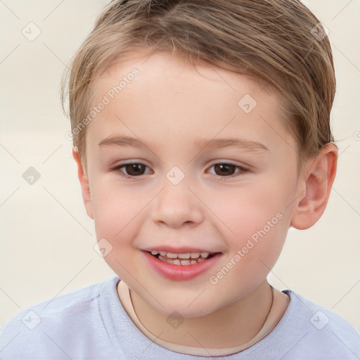 Joyful white child male with short  brown hair and brown eyes