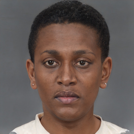 Neutral black young-adult male with short  brown hair and brown eyes