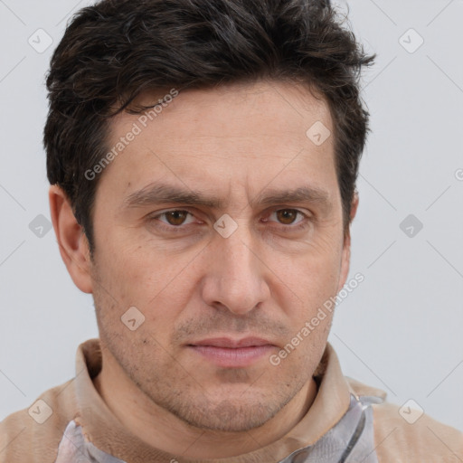 Neutral white adult male with short  brown hair and brown eyes