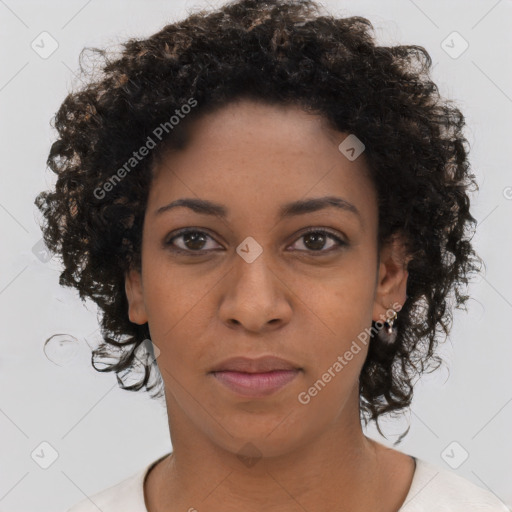 Neutral black young-adult female with short  brown hair and brown eyes