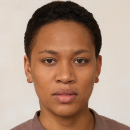 Neutral black young-adult female with short  brown hair and brown eyes