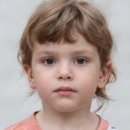 Neutral white child female with medium  brown hair and grey eyes