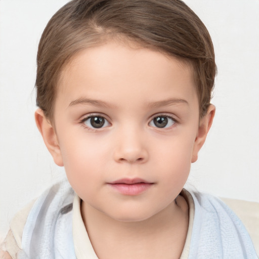 Neutral white child female with short  brown hair and brown eyes