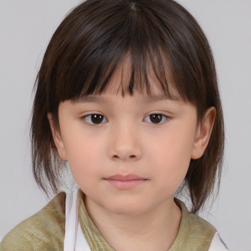 Neutral white child female with medium  brown hair and brown eyes