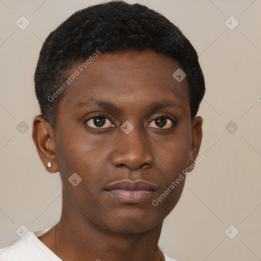 Neutral black young-adult male with short  brown hair and brown eyes