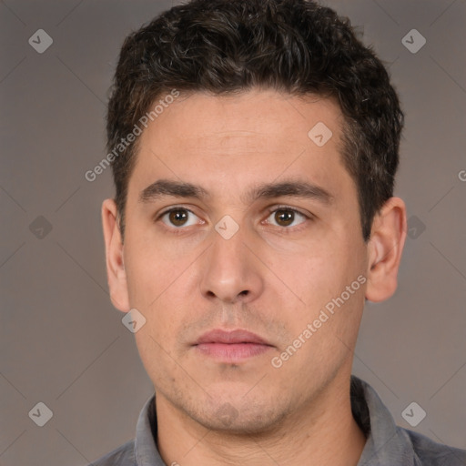 Neutral white adult male with short  brown hair and brown eyes