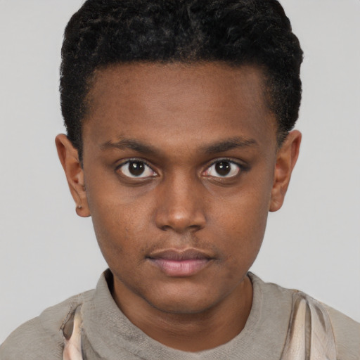 Neutral black young-adult male with short  brown hair and brown eyes