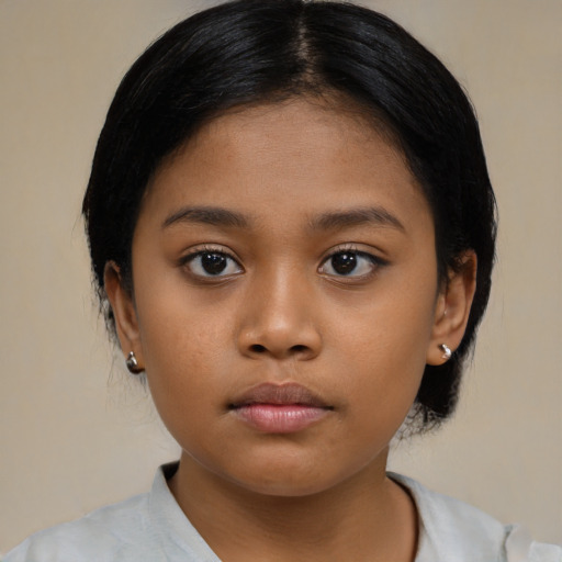 Neutral asian young-adult female with medium  brown hair and brown eyes