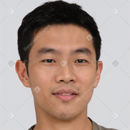 Neutral asian young-adult male with short  black hair and brown eyes