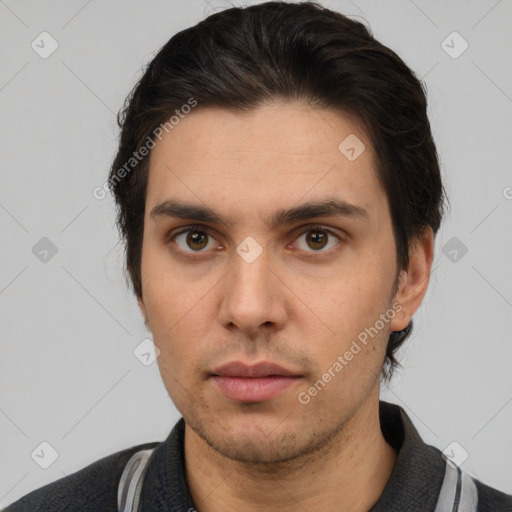 Neutral white adult male with short  brown hair and brown eyes