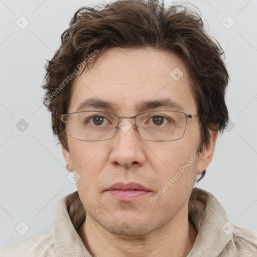 Neutral white adult male with short  brown hair and brown eyes