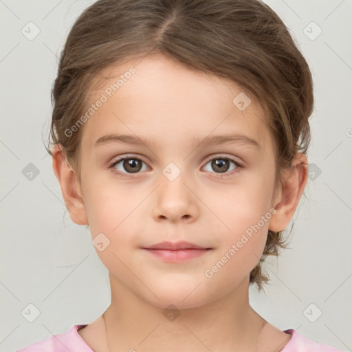 Neutral white child female with medium  brown hair and brown eyes