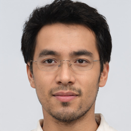 Neutral asian young-adult male with short  black hair and brown eyes