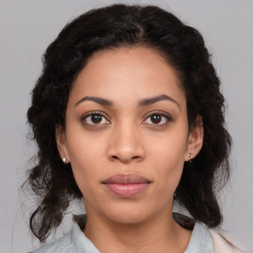 Neutral latino young-adult female with medium  black hair and brown eyes