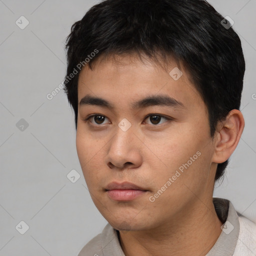 Neutral asian young-adult male with short  black hair and brown eyes
