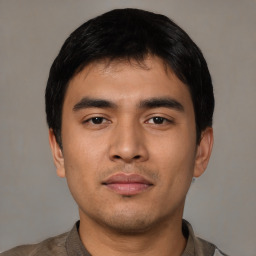 Neutral asian young-adult male with short  black hair and brown eyes