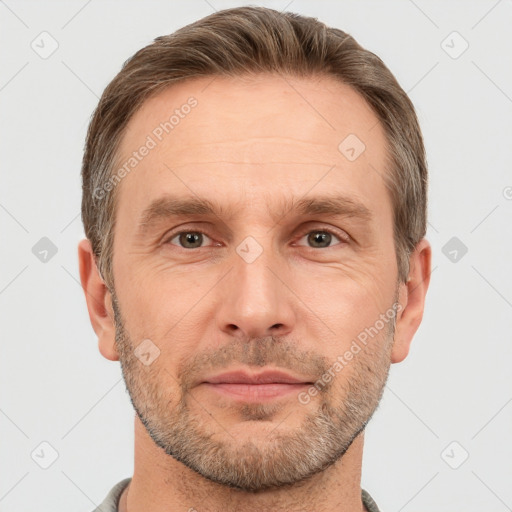 Neutral white adult male with short  brown hair and brown eyes