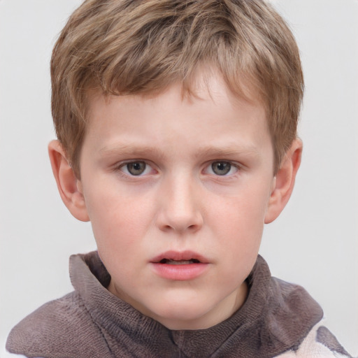 Neutral white child male with short  brown hair and grey eyes